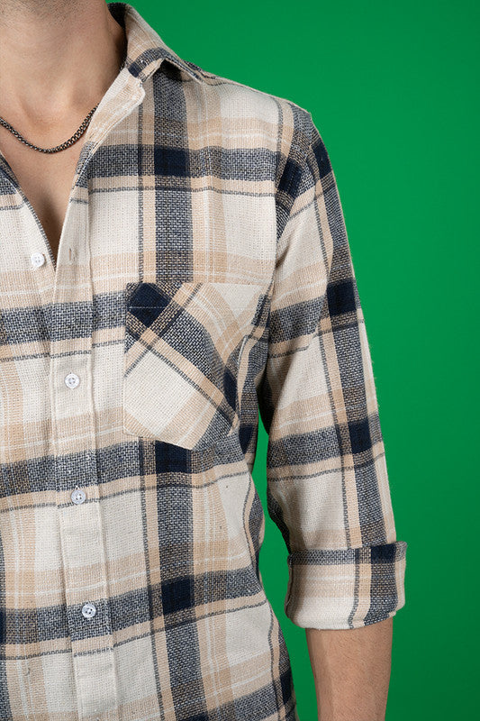 Men's Full Sleeve Shirt with Brown Check Pattern