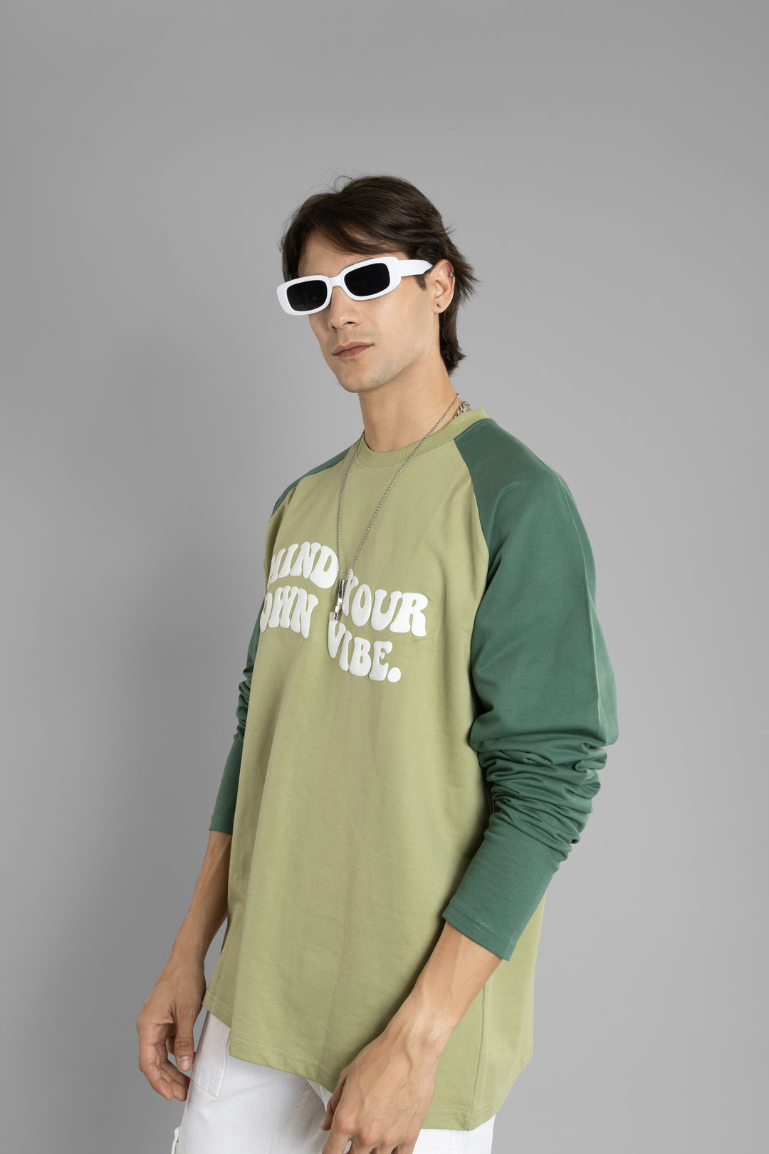 Oversized Printed Raglan Sleeves T-Shirt (Green)