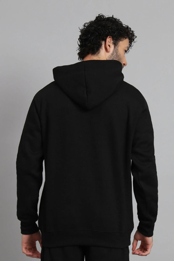 Regular Fit Solid Black Hoodie For Men