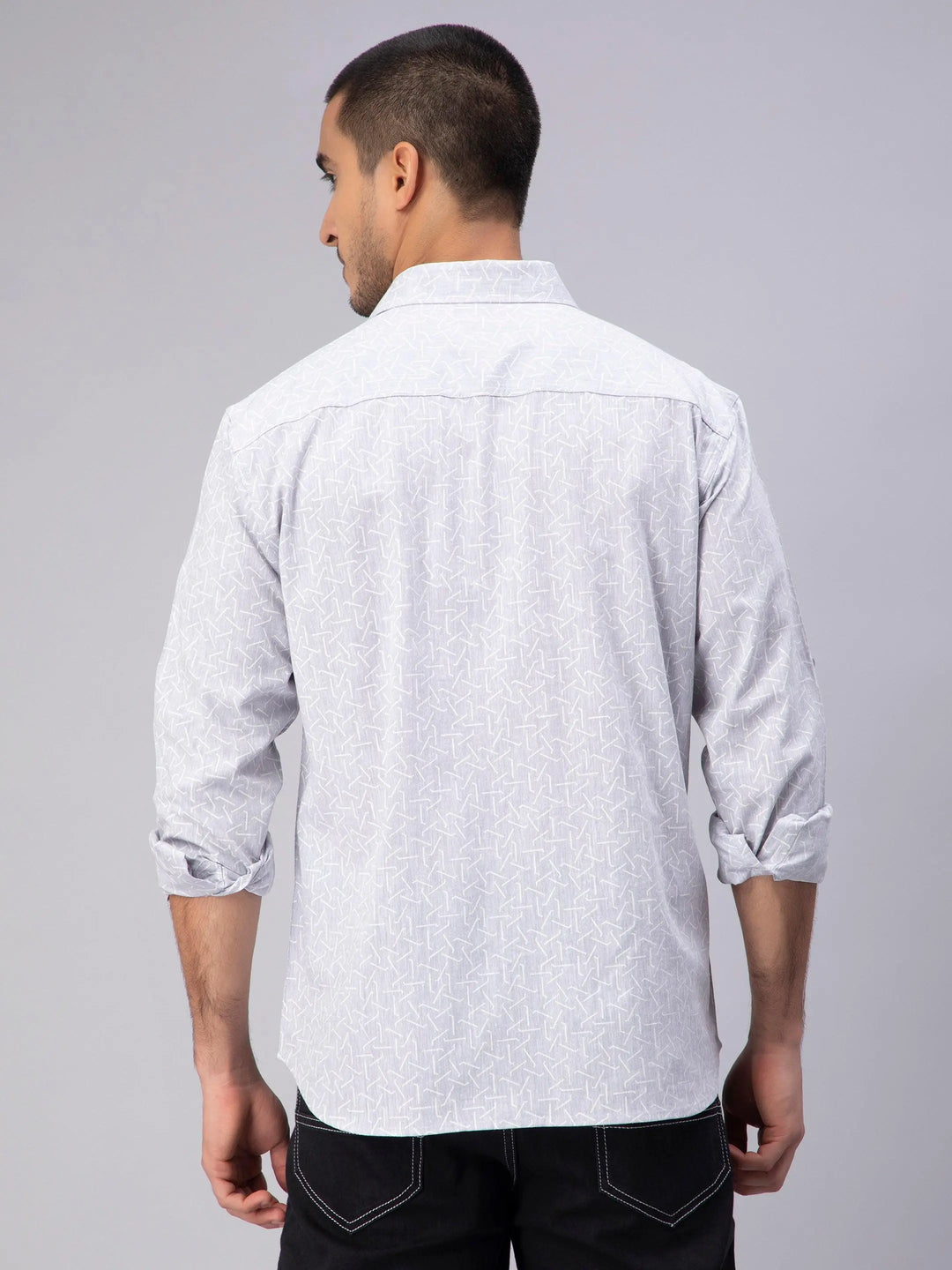 Regular Fit Pure Cotton Light Grey Printed Casual Shirt For Men