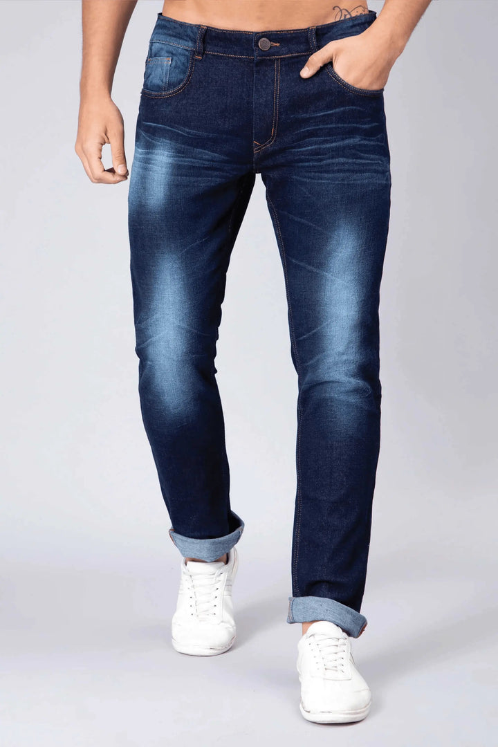 Slim Fit Shady Dark Blue Stretchable Denim Jeans For Men