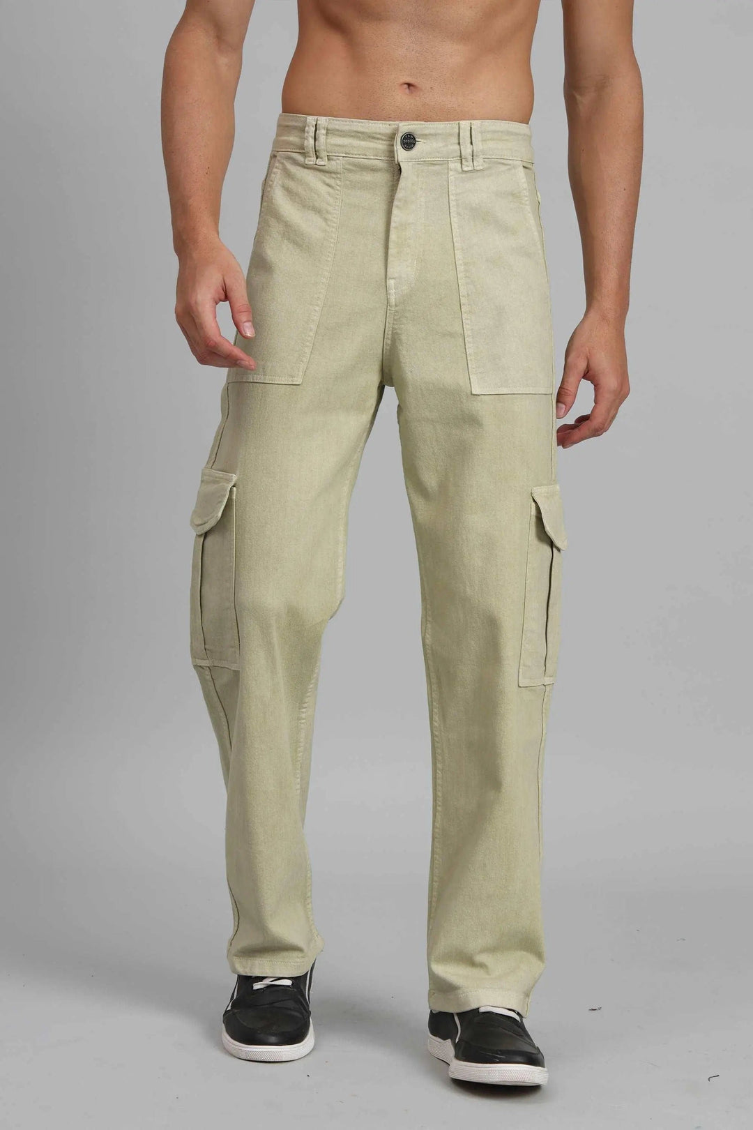 Men's Loose Fit Multiple Pocket Pista Lime Denim Cargo Pant - Peplos Jeans 