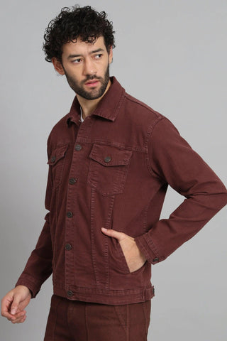 Regular Fit Brown Color Denim Jacket for Men