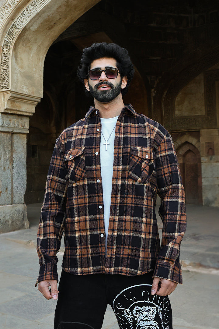 Oversized Flannel Shirt For Men (Brown)