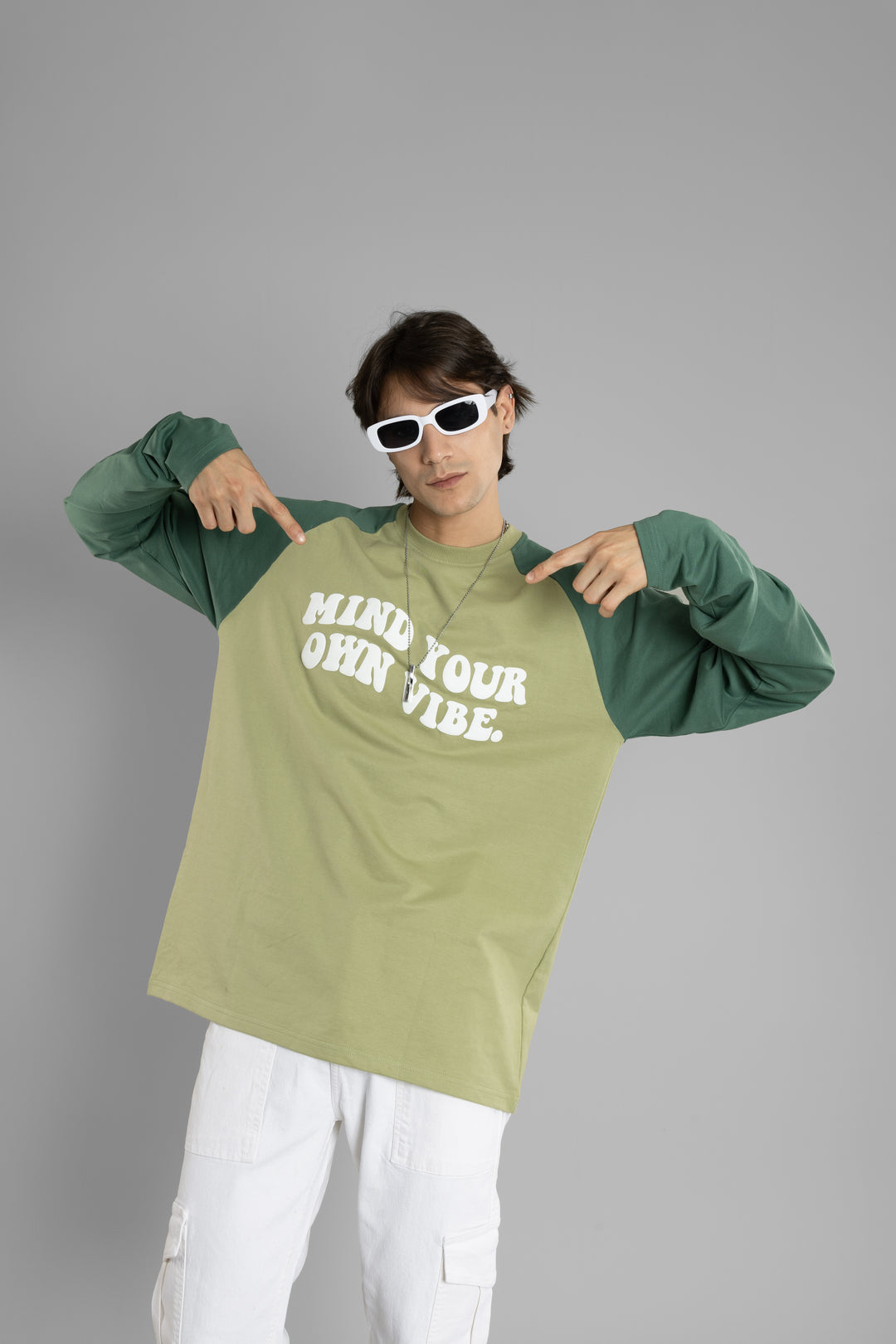 Oversized Printed Raglan Sleeves T-Shirt (Green)