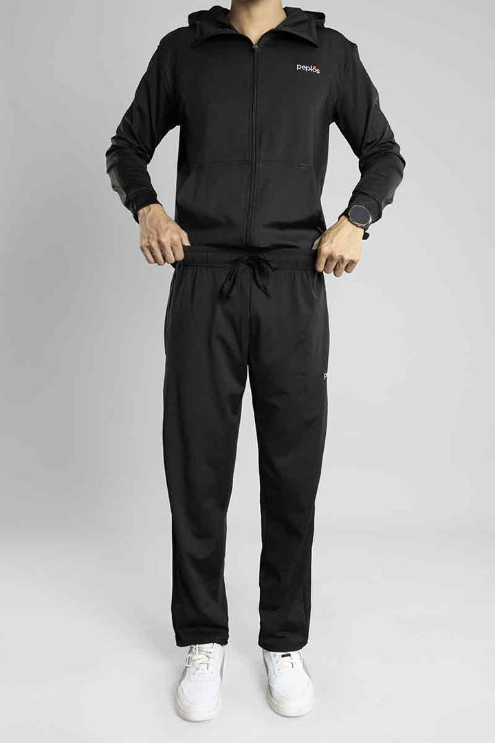 Regular Fit Stretchable Tracksuit (Black)