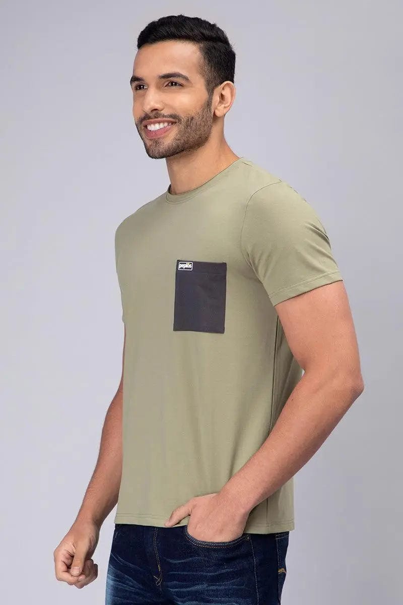 Men's Half-Sleeve Solid Cotton T-shirt with Pocket-Pista - Peplos Jeans 