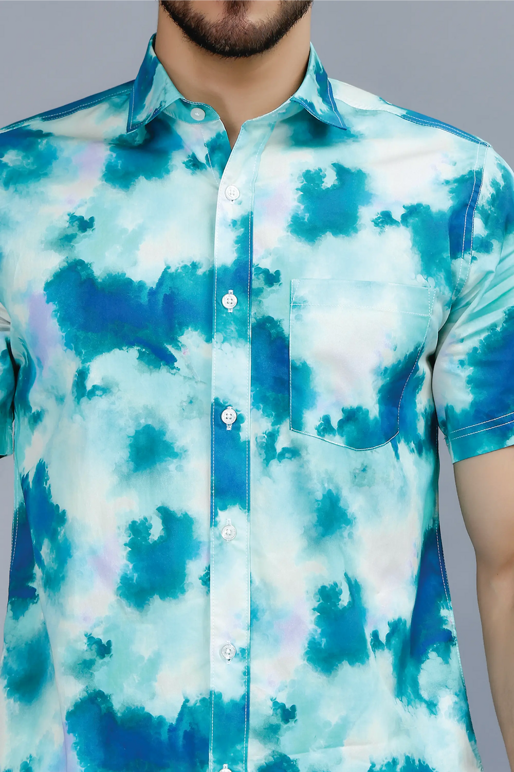 Men's Blue Tie & Dye Half-Sleeve Shirt - Peplos Jeans 