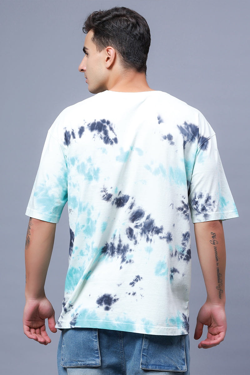 Men's Sea Green Pure Cotton Tie & Dye Oversized T-shirt - Peplos Jeans 