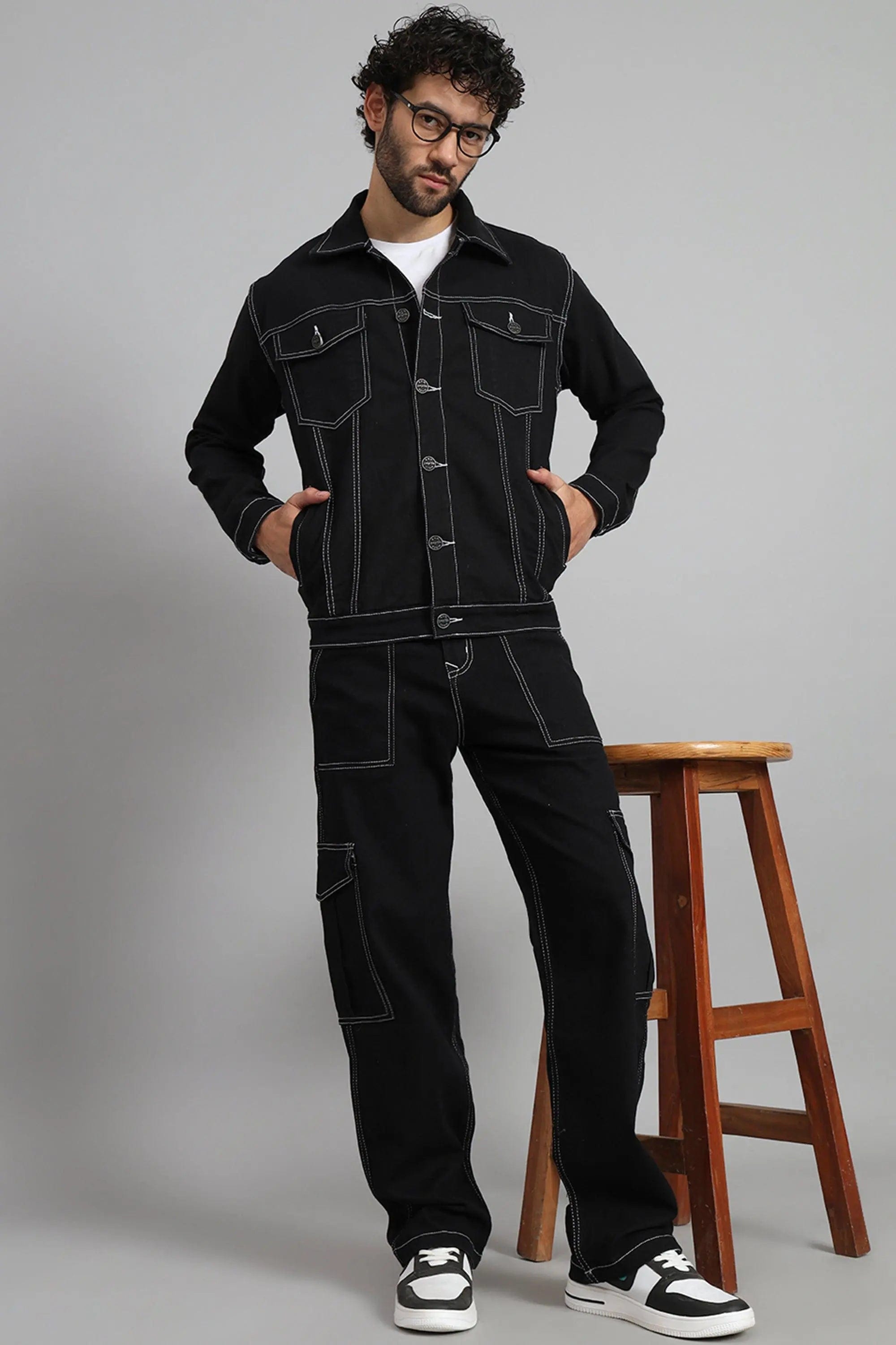 QINGYU Men's Jeans Jacket Single Row Buckles Holes Black Denim Jacket for  Men : Amazon.in: कपड़े और एक्सेसरीज़