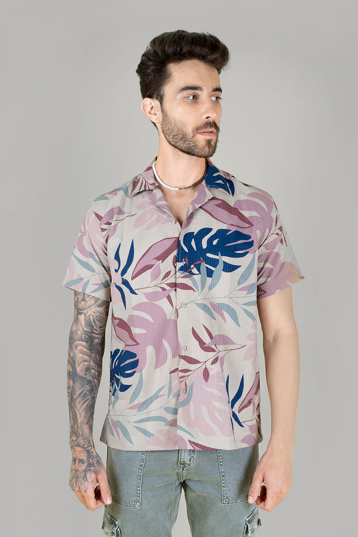 Pink Funky Tropical Print Shirt for Men