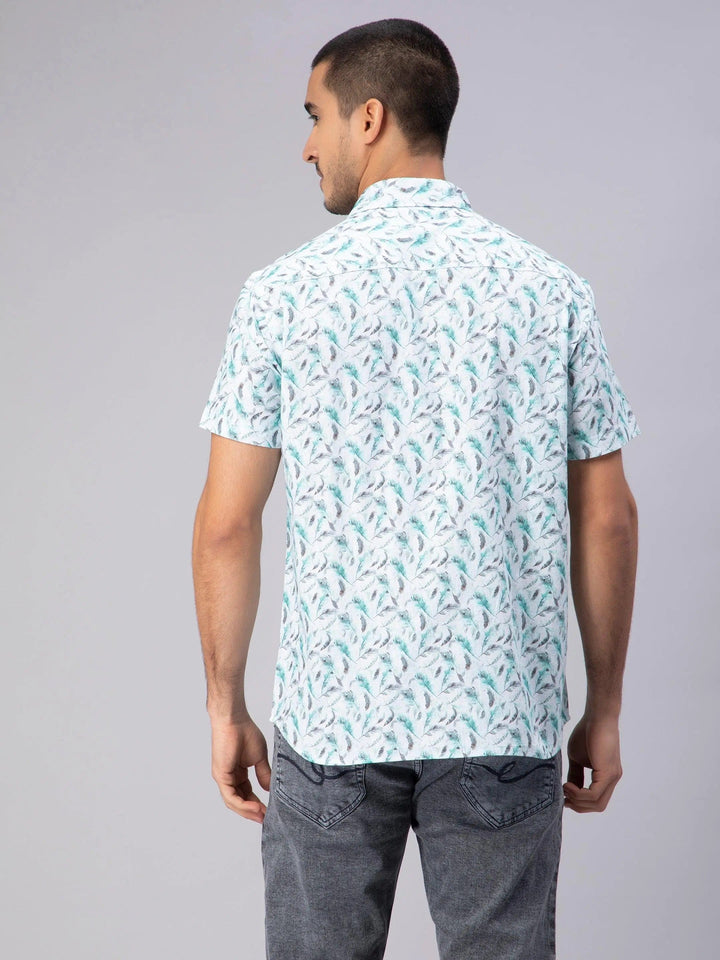 Men's Sky Blue Trendy Style Printed Half-Sleeve Shirt