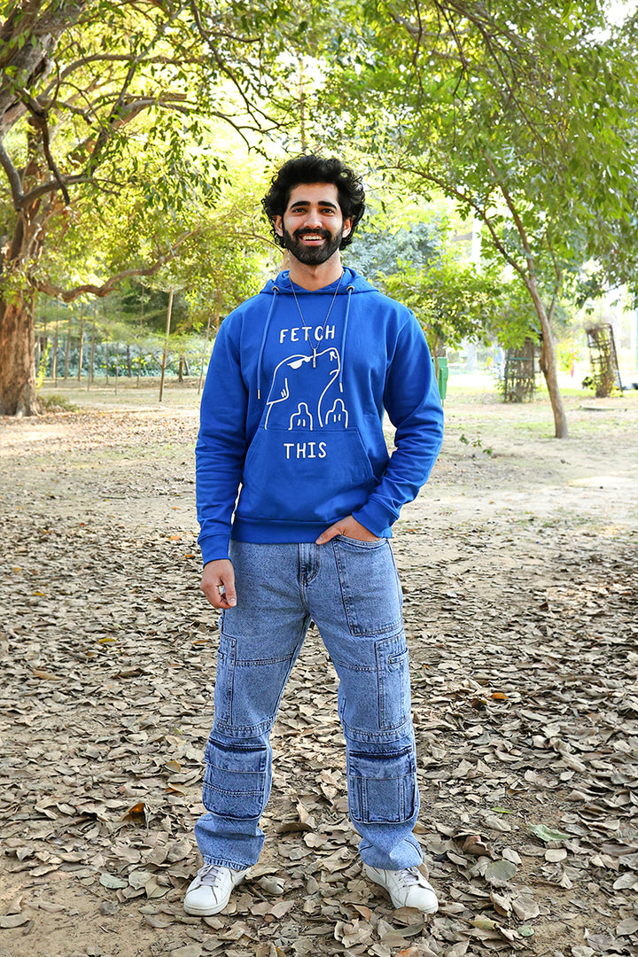 Oversized Fit Printed Hoodie For Men (Blue)