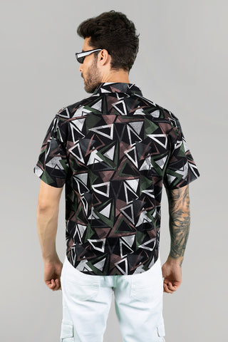 Men's Black Cotton Casual Geometric Patterned Shirt