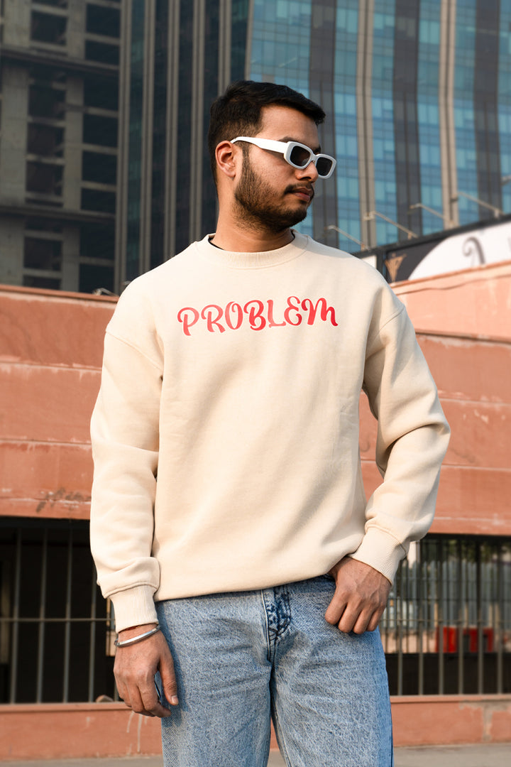 Oversized Printed Sweatshirt For Men (Beige)