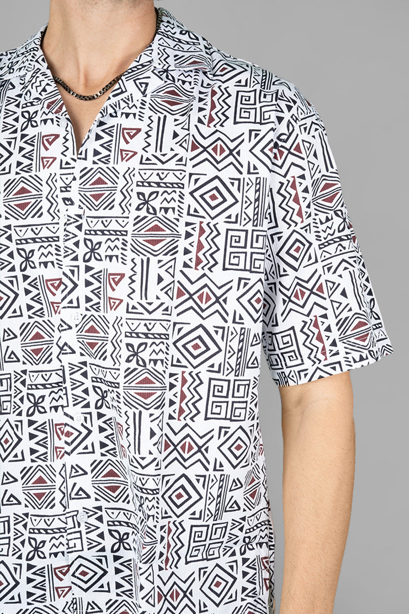 Men's White Oversized Shirt with Tribal Print