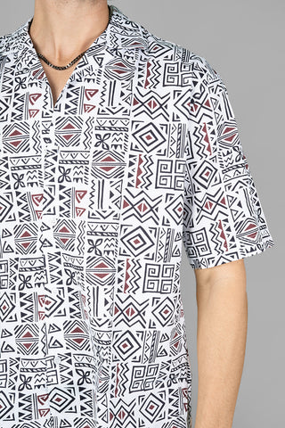 Trending Men's White Patterned Tribal Patterned Shirt