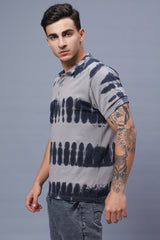 Men's Polo Neck Grey Tie & Dye Cotton T-shirt