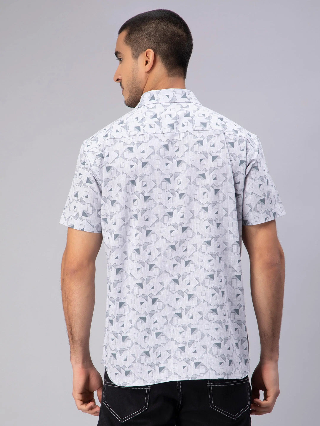 Regular Fit Pure Cotton Grey Printed Casual Shirt For Men