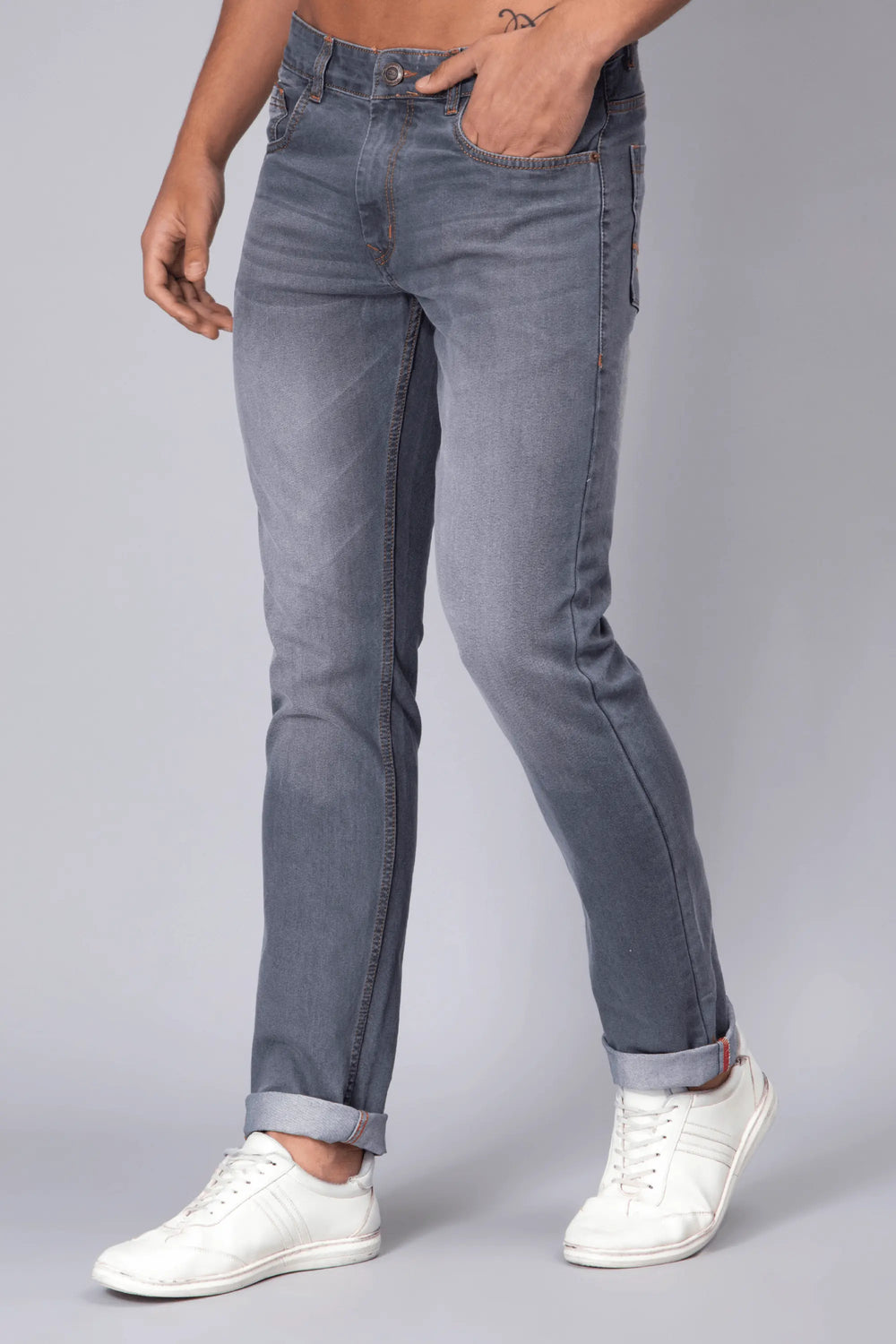 Slim Tapered Fit Grey Stretchable Premium Denim Jeans - Peplos Jeans 