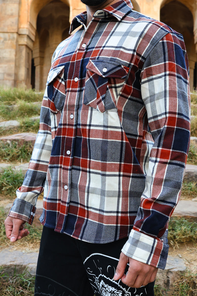 Oversized Flannel Shirt For Men (Red & White)