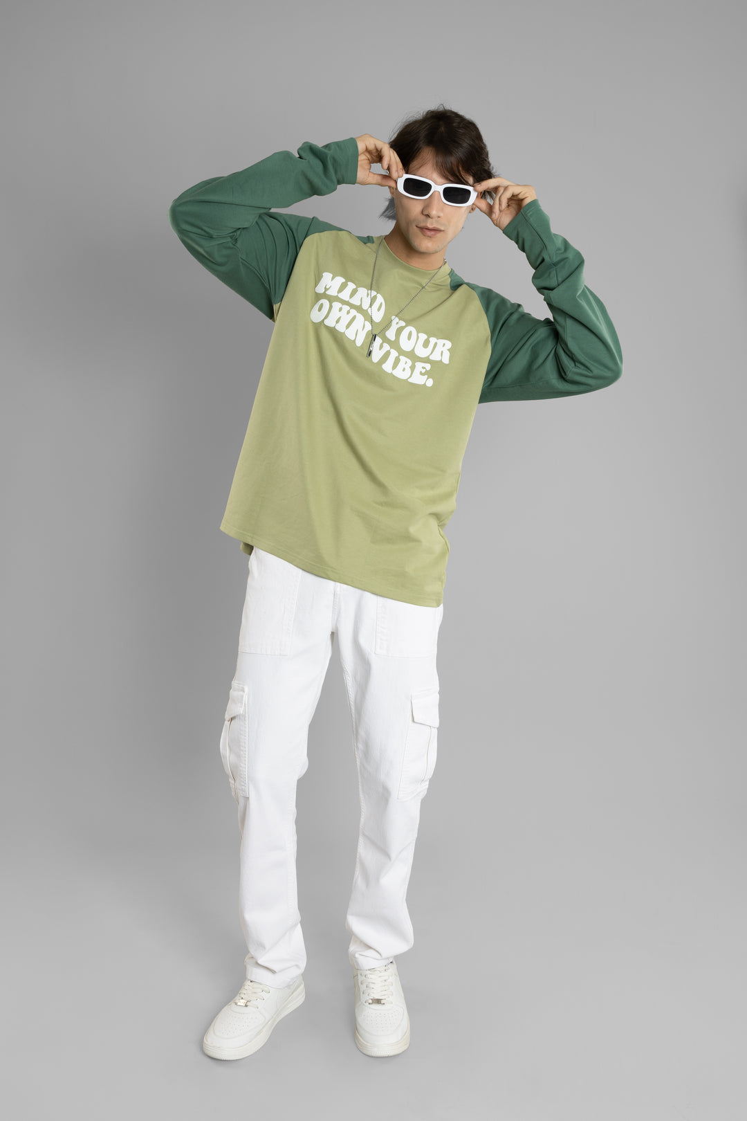 Oversized Printed Raglan Sleeves T-Shirt (Green)