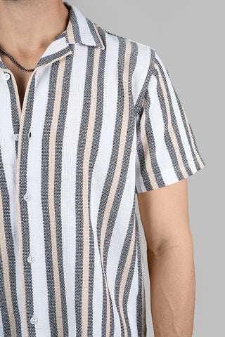 Men's Cuban Collar Shirt - Fawn Stripes