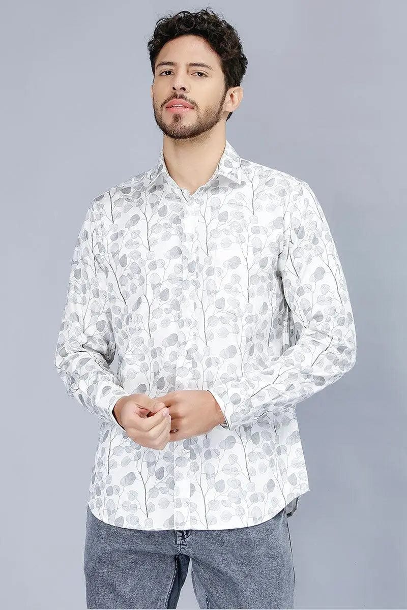 Men's Bright Grey Stylish Printed Casual Shirt