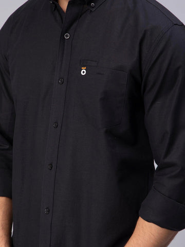 Men's Black Solid Plain Casual Shirt - Ban Collar