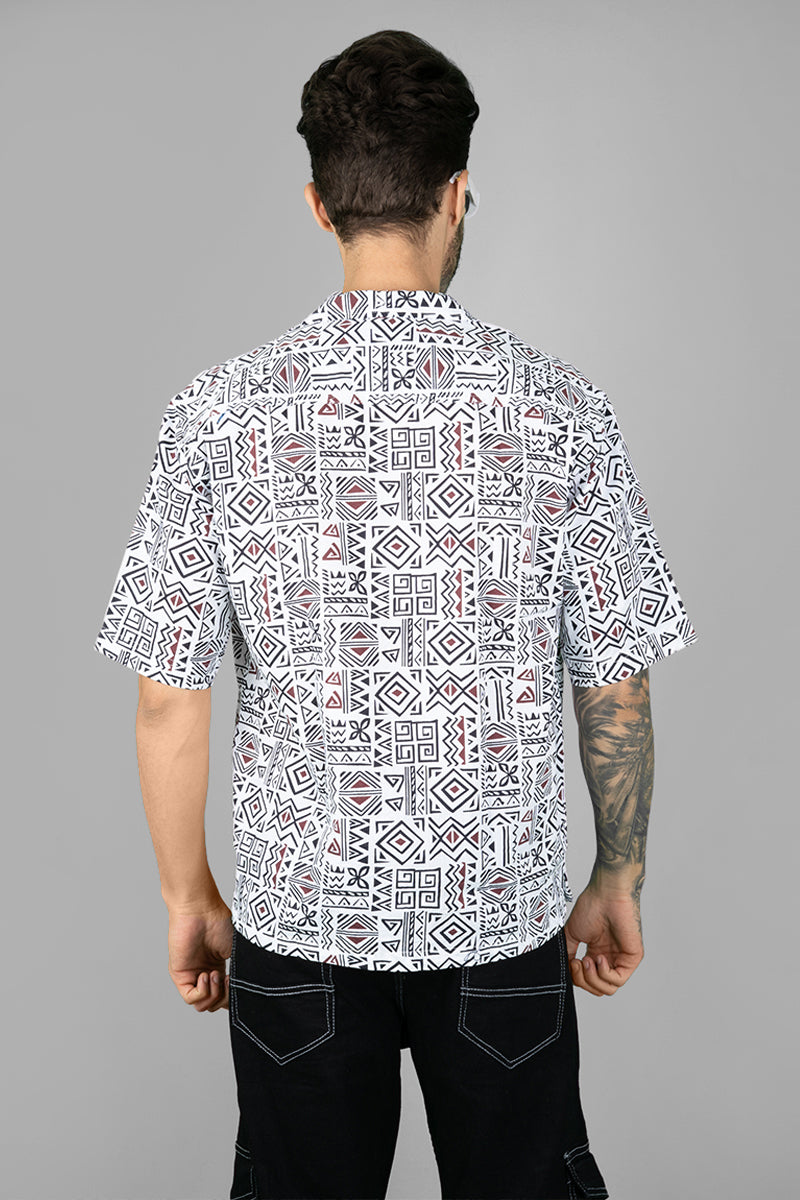 Men's White Oversized Shirt with Tribal Print