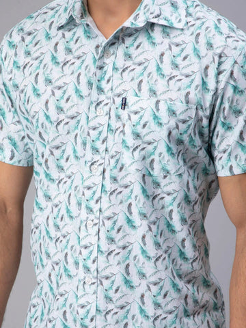 Men's Sky Blue Trendy Style Printed Half-Sleeve Shirt