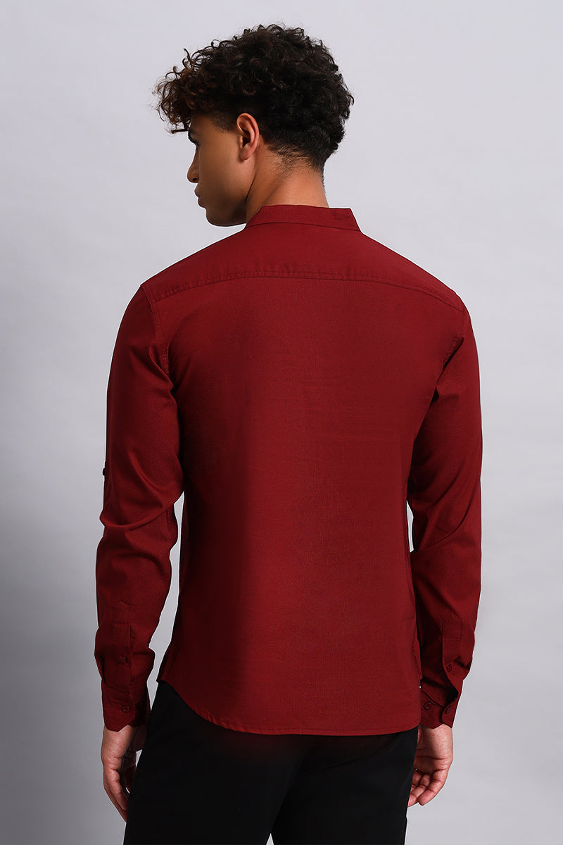 Full sleeves Maroon color Pure Cotton Short Kurta Shirt