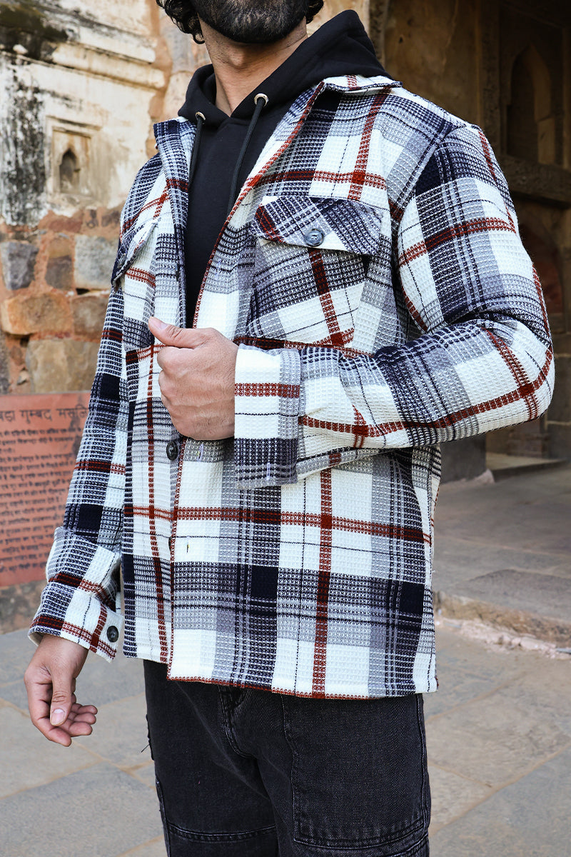 Oversized Checkered Shacket For Men (White & Black)