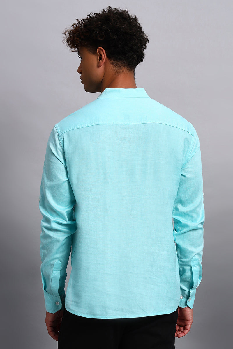 Full sleeves Aqua color Pure Cotton Short Kurta Shirt