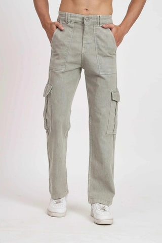 Men's Loose Fit Multiple Pocket Grey Denim Cargo Pant