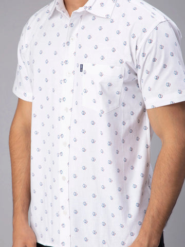 Regular Fit Pure Cotton White Printed Casual Shirt For Men