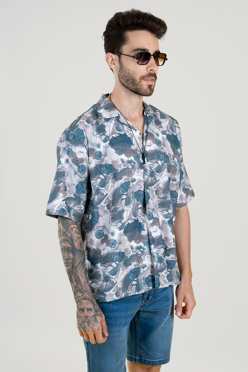 Cuban Collar Oversized Casual Printed Shirt