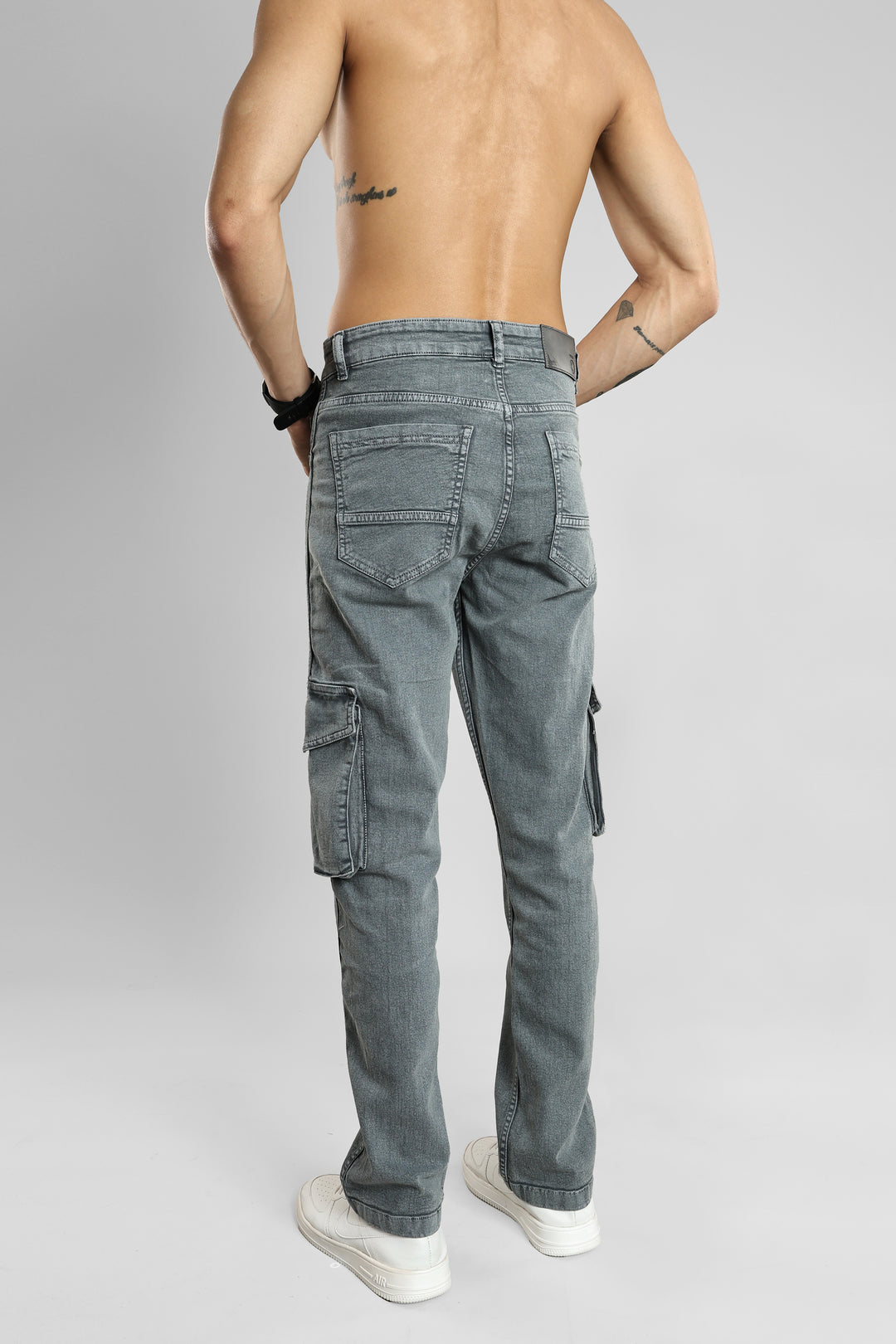 Straight Fit Grey Denim Cargo Trouser