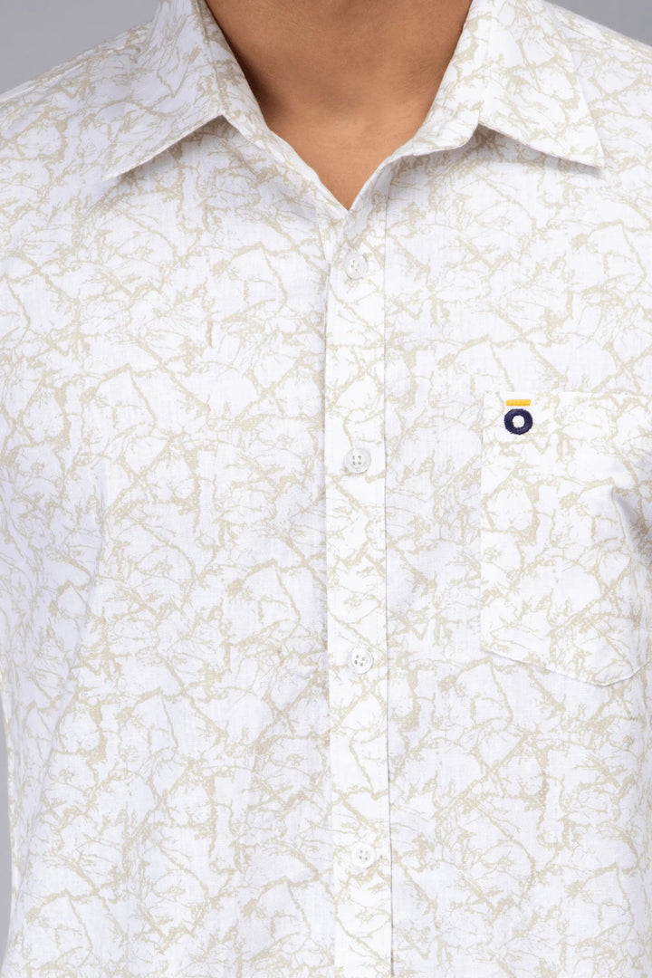 Regular Fit Cotton White Printed Casual Shirt For Men - Peplos Jeans 