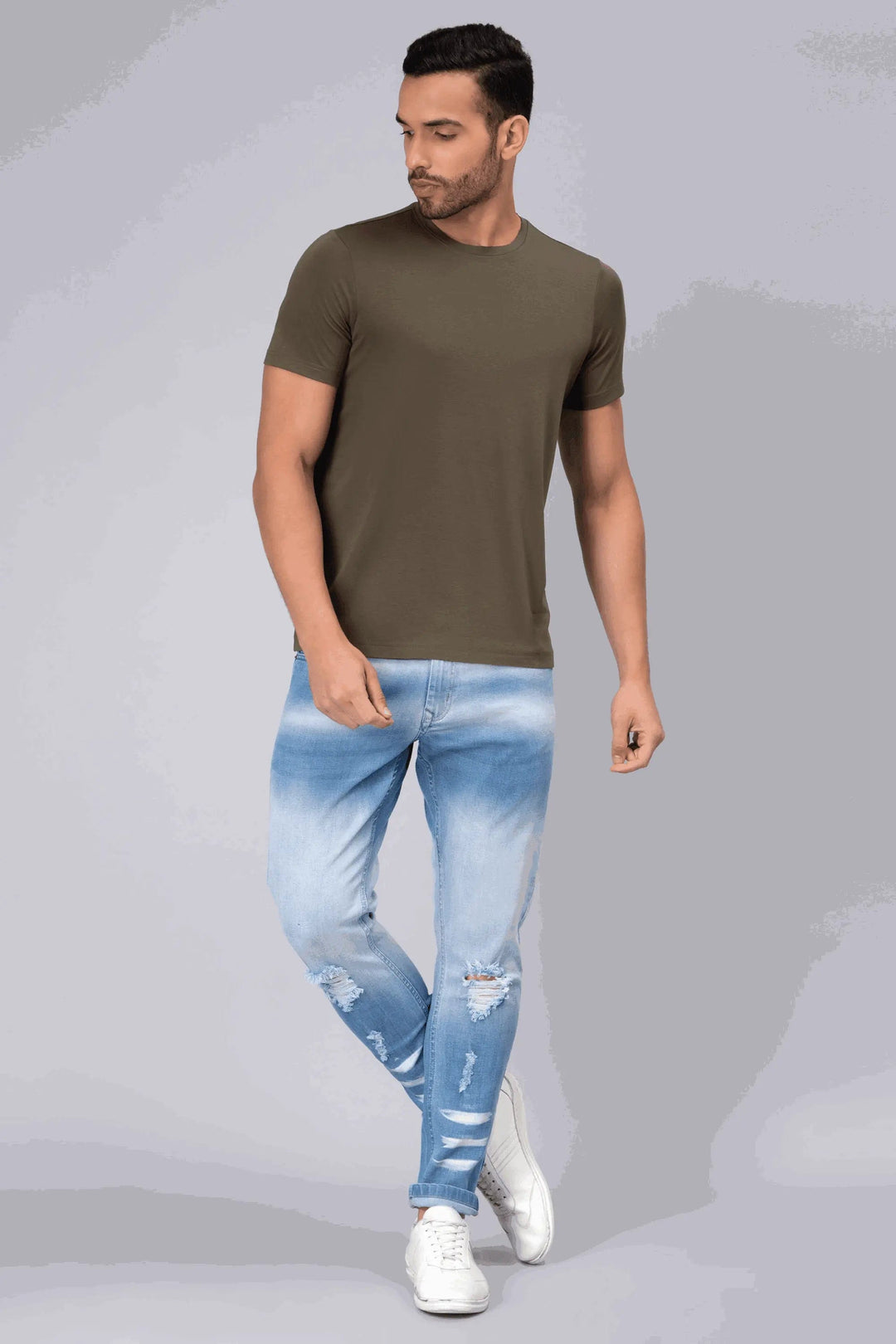 Ankle Fit Shade Blue Rough Look Premium Denim Jeans For men - Peplos Jeans 