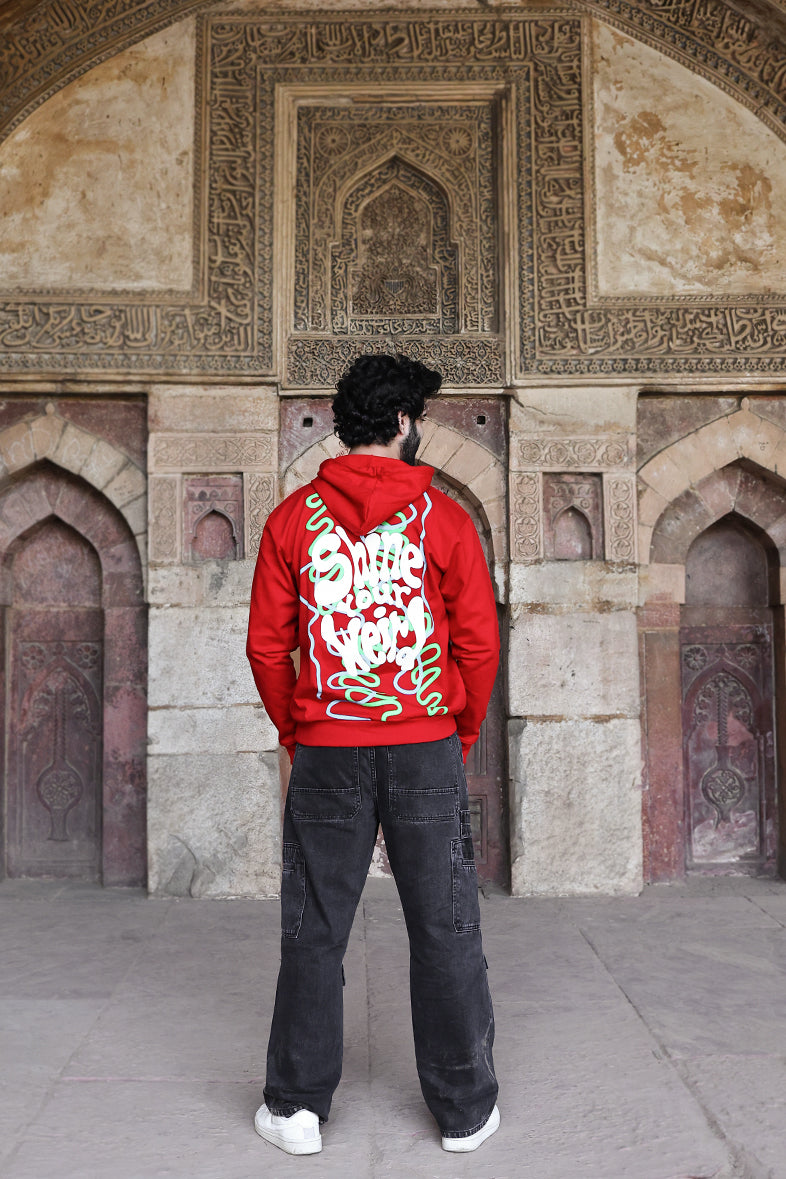 Oversized Fit Printed Hoodie For Men (Red)