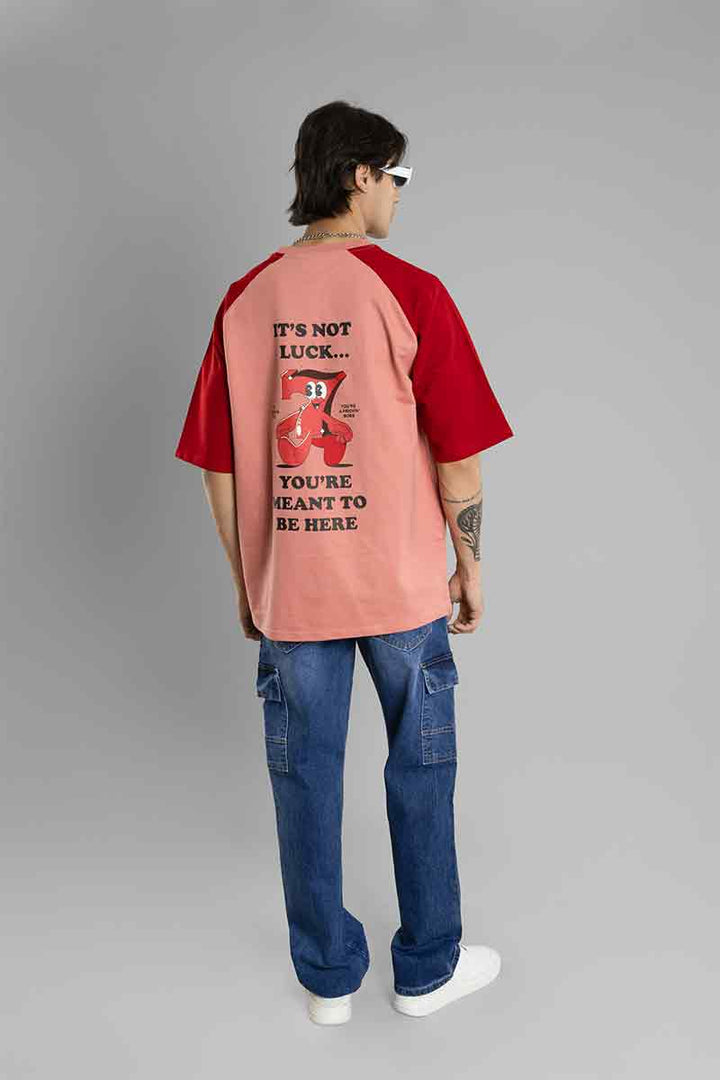 Oversized Printed Raglan Sleeves T-Shirt (Pink)