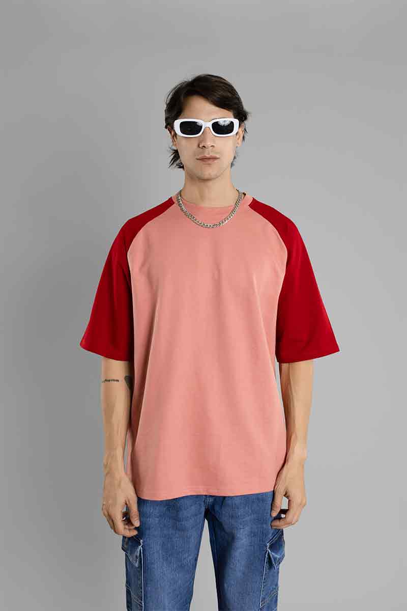 Oversized Printed Raglan Sleeves T-Shirt (Pink)