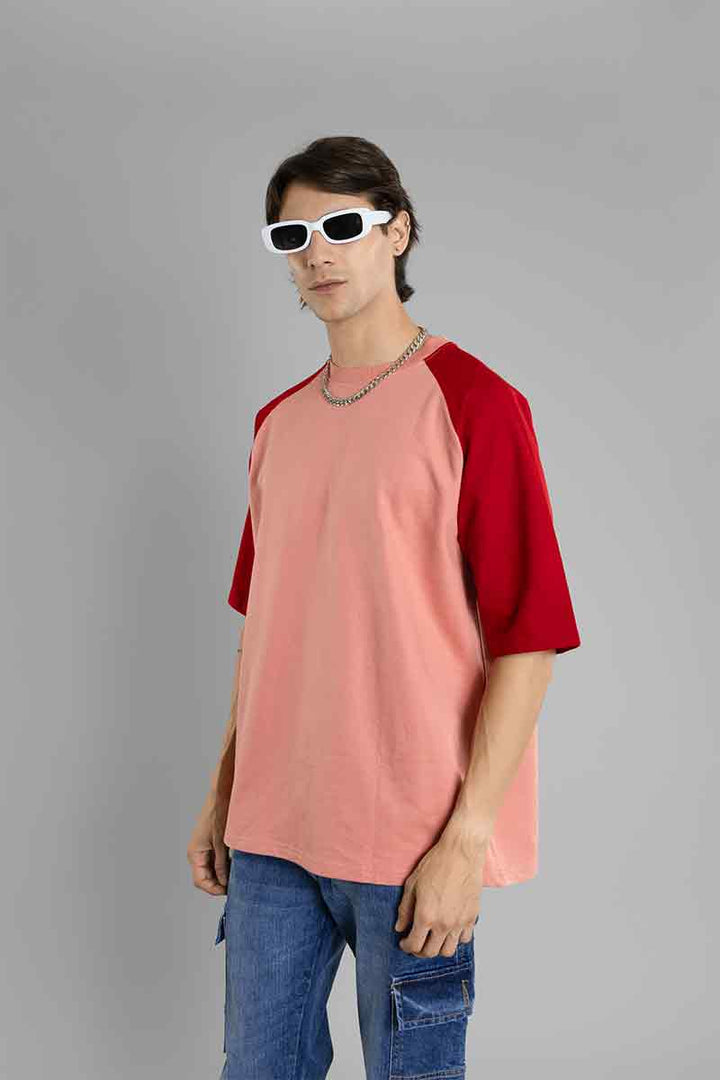 Oversized Printed Raglan Sleeves T-Shirt (Pink)