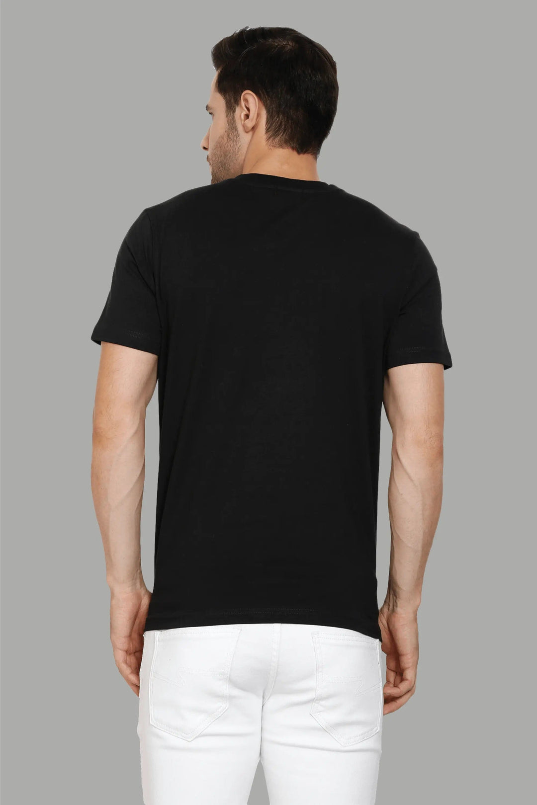 Regular Fit Cotton Black Printed Round Neck Men's T-Shirt - Peplos Jeans 