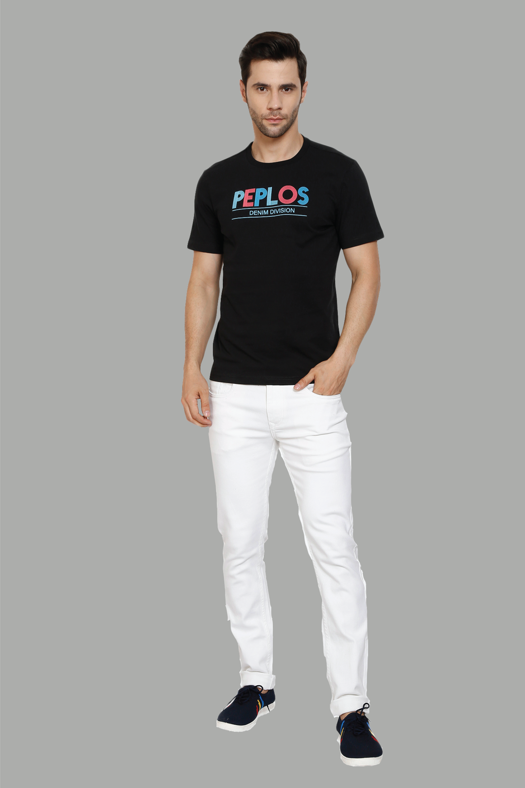 Regular Fit Cotton Black Printed Round Neck Men's T-Shirt - Peplos Jeans 