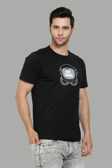 Men's Black Regular Fit Bad Signal Printed Round Neck T-Shirt