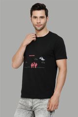 Men's Black Dino On Break Printed Round Neck T-Shirt