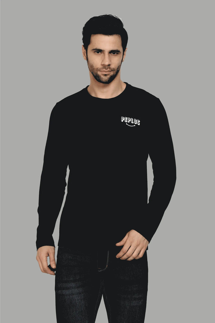 Full Sleeve Black Round Neck T-Shirt For Men - Peplos Jeans 