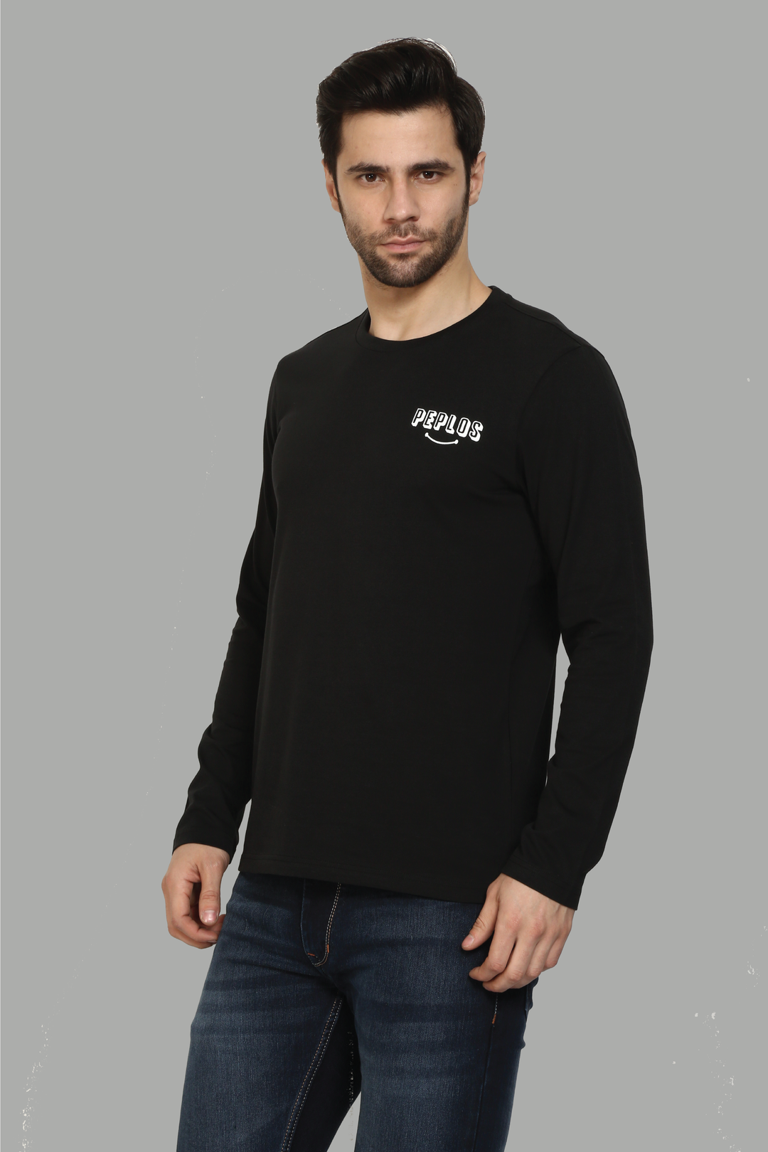 Full Sleeve Black Round Neck T-Shirt For Men - Peplos Jeans 